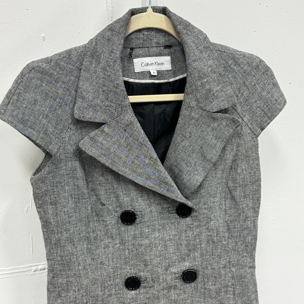 Calvin Klein Grey Linen Blend Double Breasted Cap Sleeve Vest Top Size‎ 4 Career - Picture 3 of 7